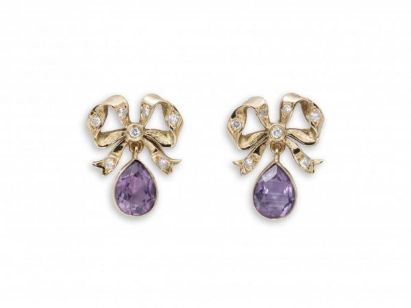 Vintage Amethyst and Diamond Set Bow Earrings