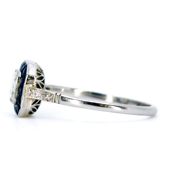 Vintage Asscher Cut Diamond and Sapphire Ring