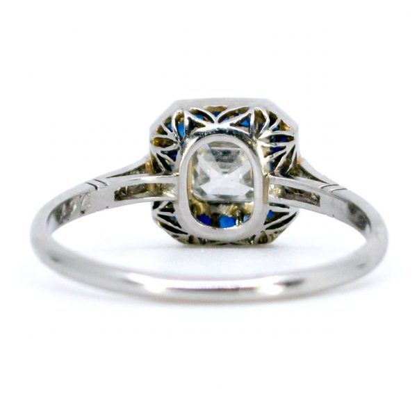 Vintage Asscher Cut Diamond and Sapphire Ring