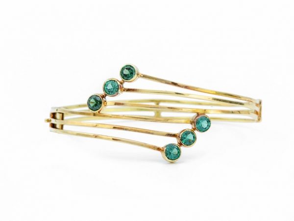 Vintage Green Tourmaline Gold Bangle Bracelet