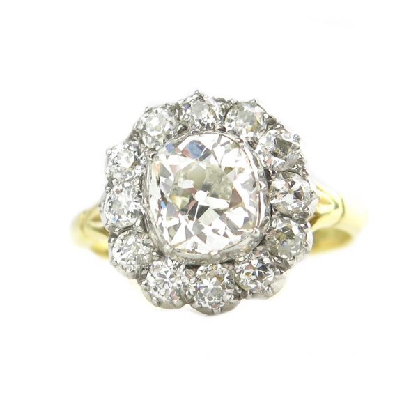 Antique Old cut cushion diamond cluster ring