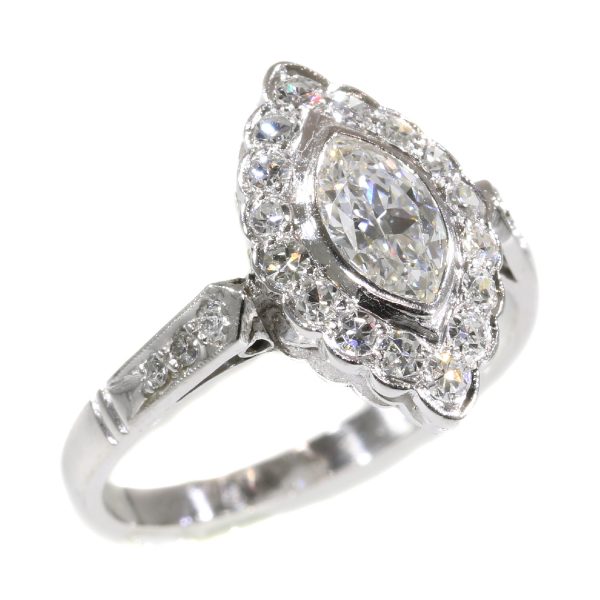 Vintage 1950s Marquise Diamond Cluster Ring, 0.85 carat total, mounted in platinum