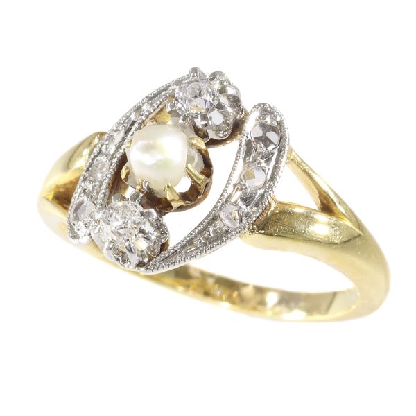 antique Edwardian diamond and pearl engagement ring