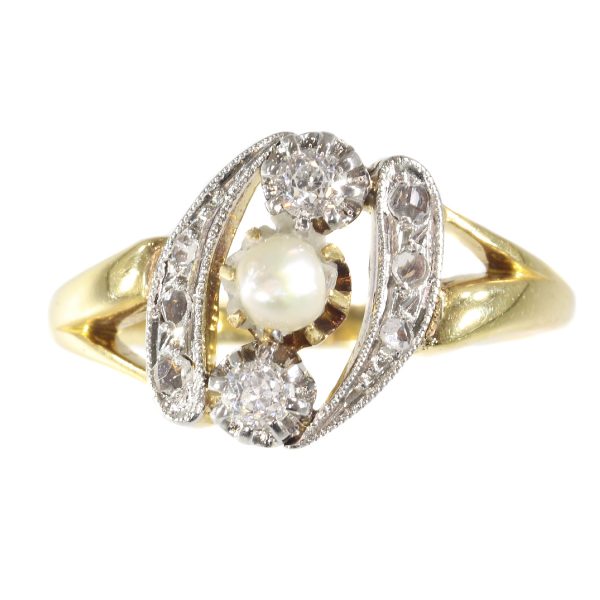 antique Edwardian diamond and pearl engagement ring