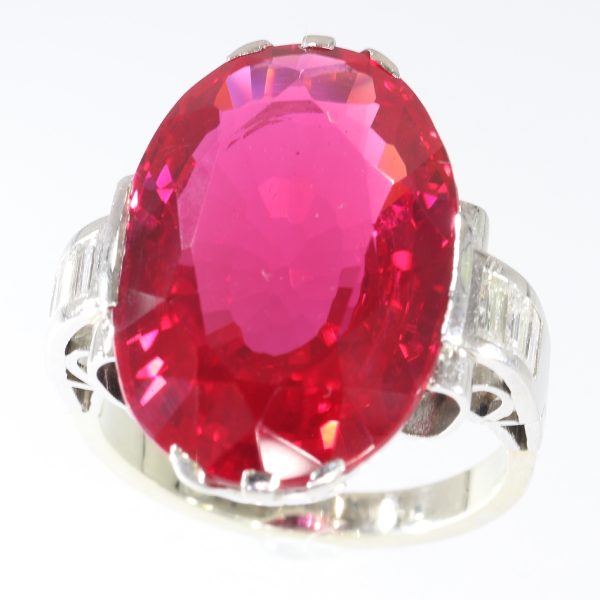 Antique French Art Deco Large Verneuil Ruby and Diamond Engagement Ring