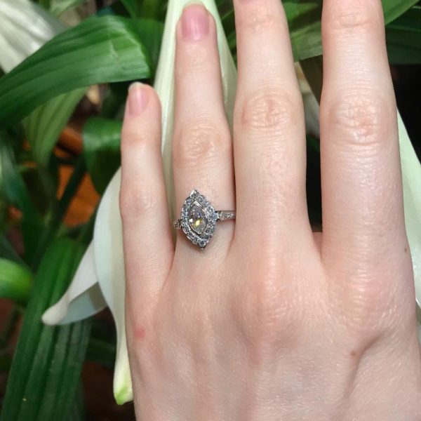 Vintage 1950s Marquise Diamond and Platinum Cluster Ring, 0.85 carats