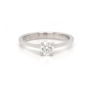 Diamond Solitaire Engagement Ring; set with a fine GIA certificated 0.38ct round brilliant-cut diamond, F colour VVS2 clarity, in 18ct white gold