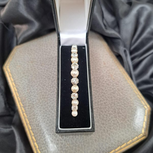 Edwardian Antique Natural Pearl and Diamond Bangle in Platinum and 18ct Yellow Gold