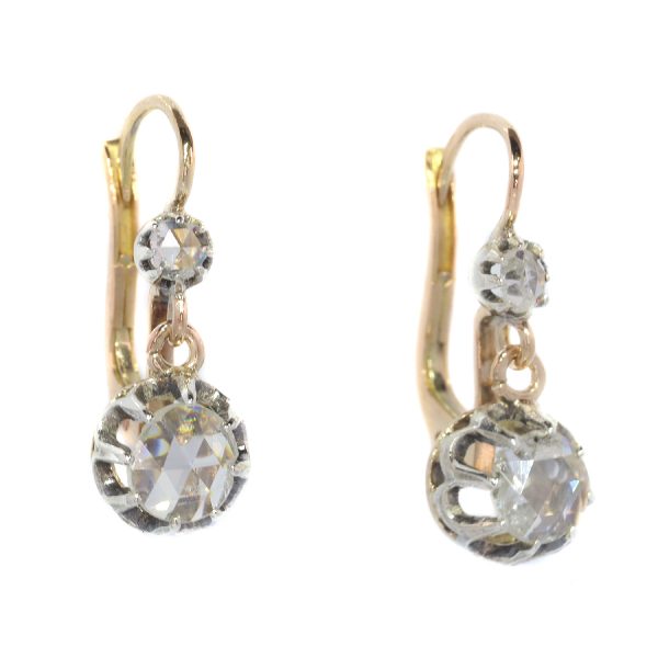 antique Victorian rose cut diamond drop earrings
