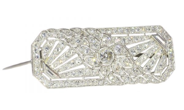 antique Art Deco French platinum diamond brooch