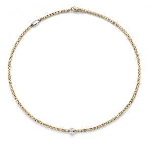Fope 18ct Yellow Gold Necklace with Diamond Set Rondel; 18ct Yellow Gold Eka Tiny necklace with diamond-set white gold rondel, Model 730C