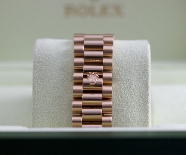 Rolex Day Date 18ct Pink Gold 118205 Automatic Watch, 36mm case with pink dial, on a matching 18ct pink gold Rolex President bracelet, with Rolex box