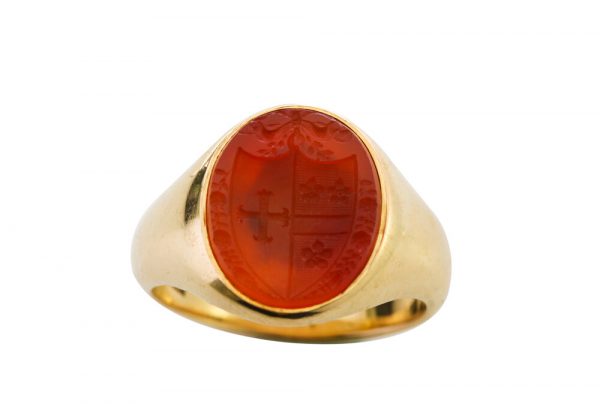 Antique Cornelian and 18ct Yellow Gold Seal Ring, Circa 1880-1890s; An antique, Late 19th century carnelian seal ring. Circa 1880 - 1890's