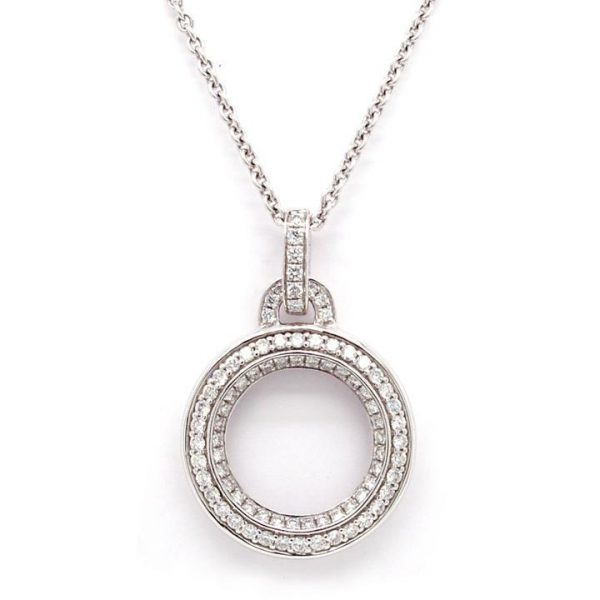 Diamond Hoop Pendant Necklace in 18ct White Gold, with diamond-set bale, 0.65 carat total, on an 18ct white gold 16" chain