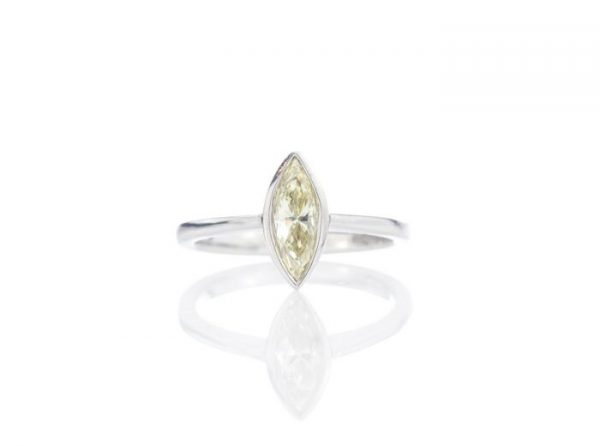 0.81ct Marquise Cut Diamond and Platinum Ring with GIA Certificate; elegant single stone diamond ring crafted from platinum, set with a 0.81 carat marquise brilliant cut diamond. Made by WEB in Birmingham, Circa 2000s. Comes with GIA certificate