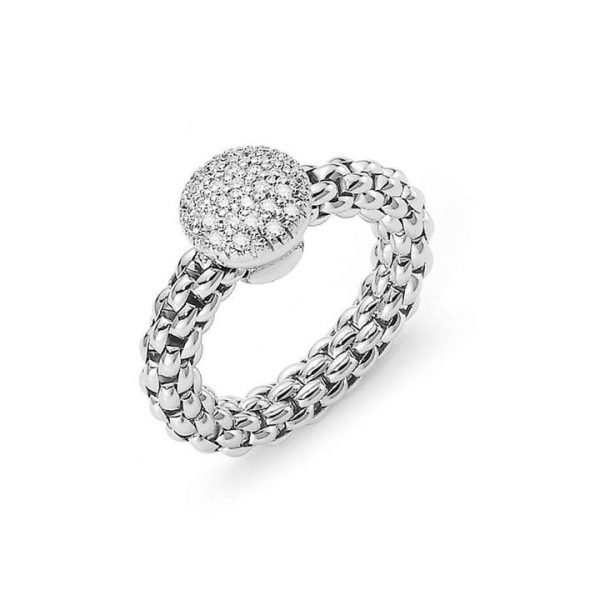 Fope Flex It Solo 18ct White Gold Diamond Cluster Woven Ring; flexible white gold ring with intricately woven sprung links and pavé-set diamond cluster centre, 0.41 carats