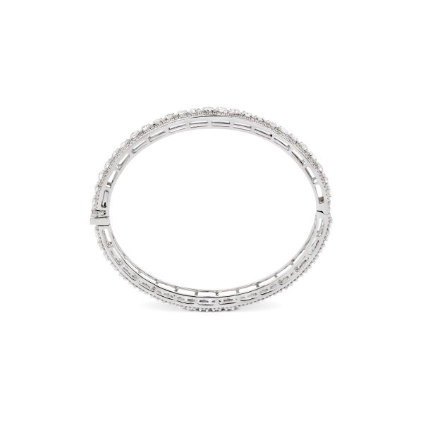 Rose Cut Diamond Bangle Bracelet; 4.91 carats round rose-cut diamonds surrounded by 424 round brilliant-cut diamonds, in 18ct white gold