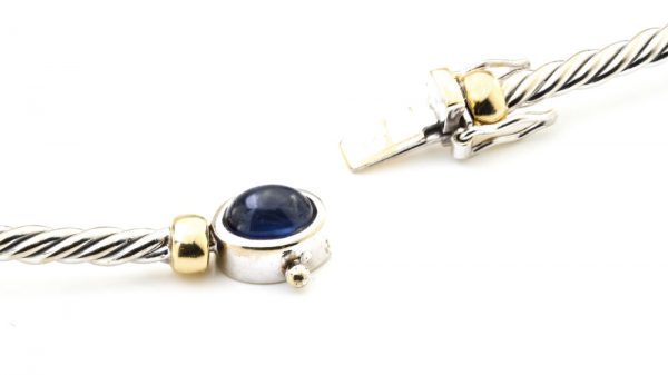 Vintage Cabochon Sapphire and 18ct White Gold Necklace; eight cabochon blue sapphires on 18ct white gold rope twist design, 6.00 carat total, Circa 1970s.