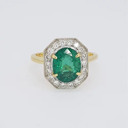 Natural Colombian Emerald and Diamond Cluster Ring, 2.50 carats