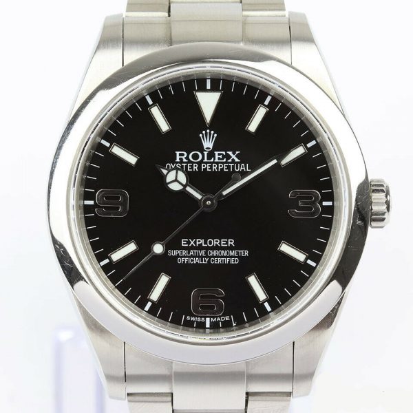 Rolex Explorer 214270 Stainless Steel 39mm Automatic Watch; black dial with 3 Arabic numerals, sapphire crystal and screwdown crown, stainless steel Oyster bracelet strap