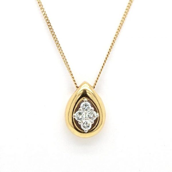Diamond and 18ct Yellow Gold Drop Shaped Pendant; 18ct yellow gold pendant in the shape of a drop, set with brilliant cut diamonds, 0.30 carats