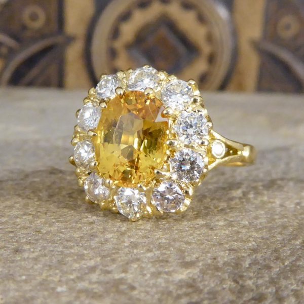 Antique Style 2.50ct Yellow Sapphire and Diamond Cluster Ring