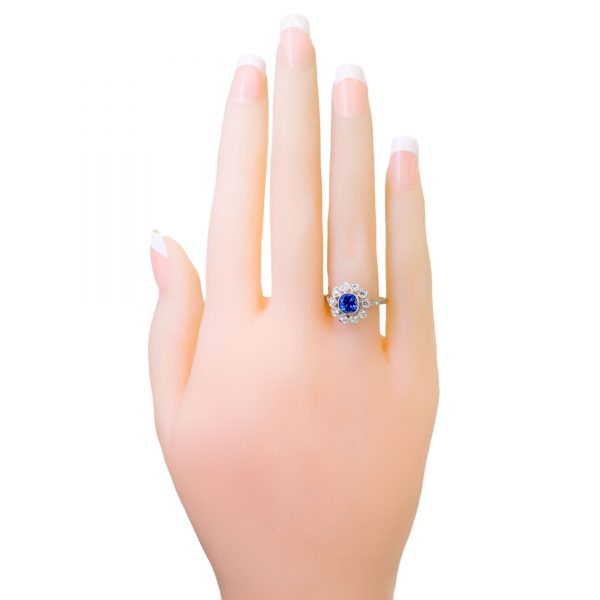 Art Deco Style Sapphire and Diamond Cluster Platinum Ring