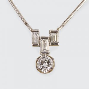 Art Deco Style 1ct Diamond Drop Pendant Necklace