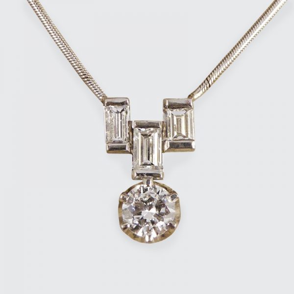 Art Deco Style 1ct Diamond Drop Pendant Necklace