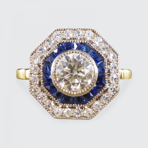 Contemporary 0.70ct Diamond and Sapphire Target Ring
