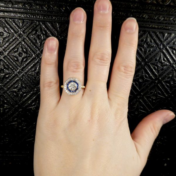 Contemporary 0.70ct Diamond and Sapphire Target Ring