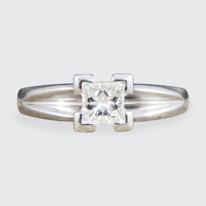 Contemporary Princess Cut 0.45ct Diamond Solitaire Platinum Ring