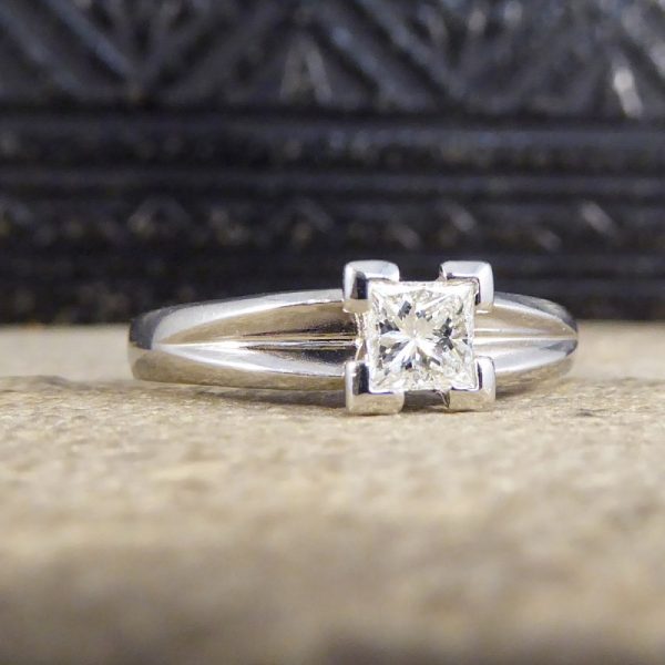 Contemporary Princess Cut 0.45ct Diamond Solitaire Platinum Ring