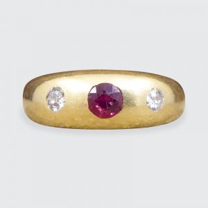 Edwardian Antique Ruby and Diamond Gypsy Set Band Ring