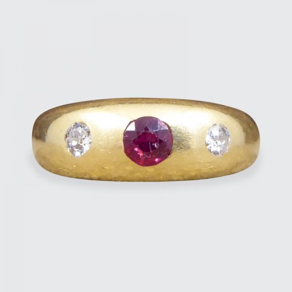 Edwardian Antique Ruby and Diamond Gypsy Set Band Ring