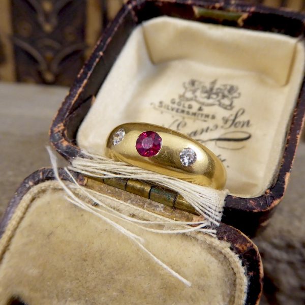 Edwardian Antique Ruby and Diamond Gypsy Set Band Ring