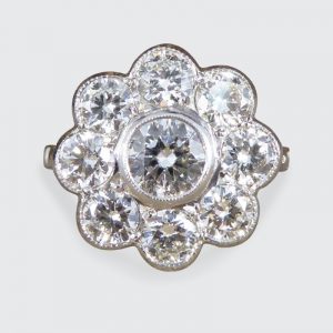 Modern 2.10ct Diamond Daisy Cluster Platinum Ring