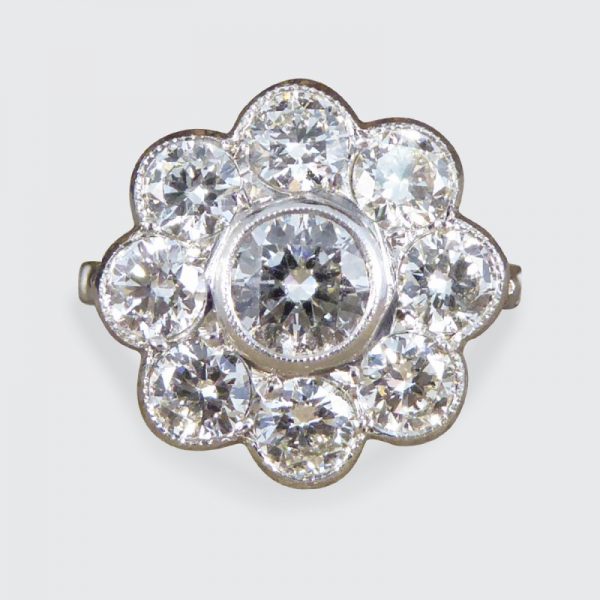 Modern 2.10ct Diamond Daisy Cluster Platinum Ring