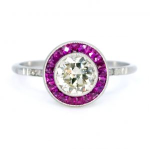 Old European Cut Diamond and Ruby Target Cluster Ring