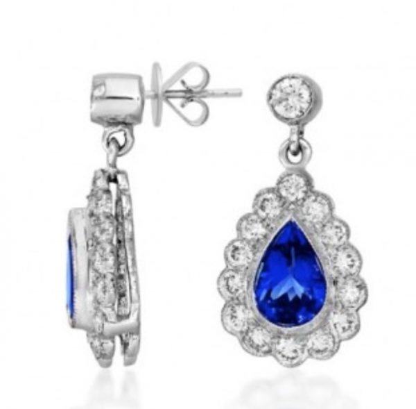 Tanzanite and diamond drop earrings