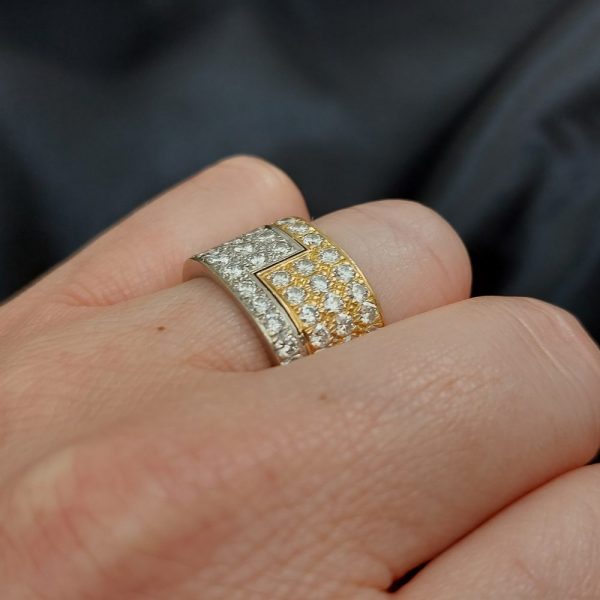 Vintage Diamond and Bi Colour 18ct Gold Band Ring, 2.50 carats