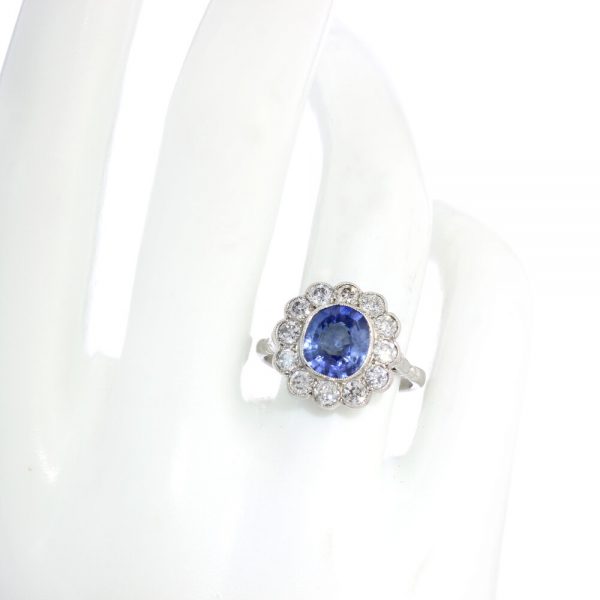 Vintage 1970s Natural Ceylon Sapphire and Diamond Floral Cluster Ring, 2 carats, in platinum and 18ct white gold