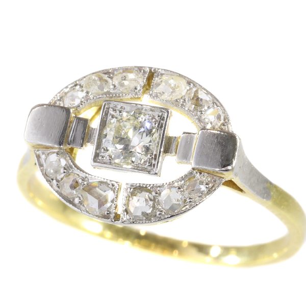 Antique Art Deco Diamond Ring in Two Tone Gold