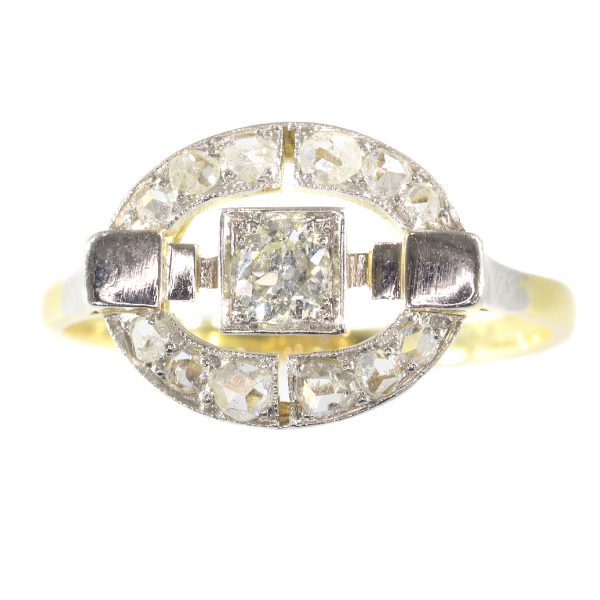 Antique Art Deco Diamond Ring in Two Tone Gold