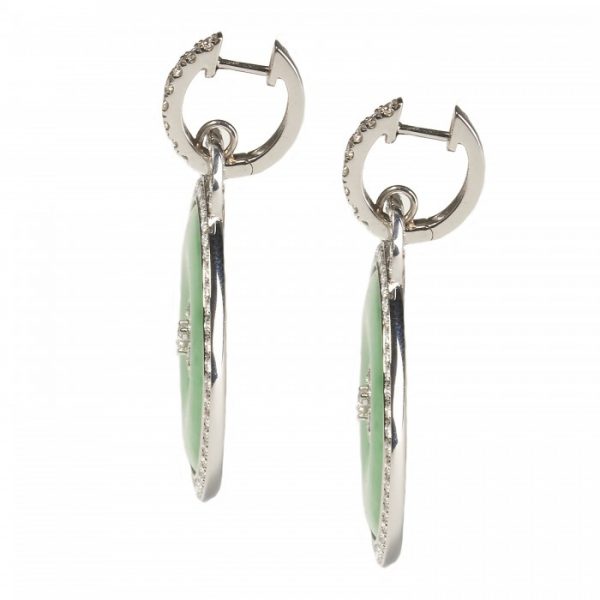 Jade and Diamond Cluster Drop Earrings, 4.50 carat total, in 18ct white gold