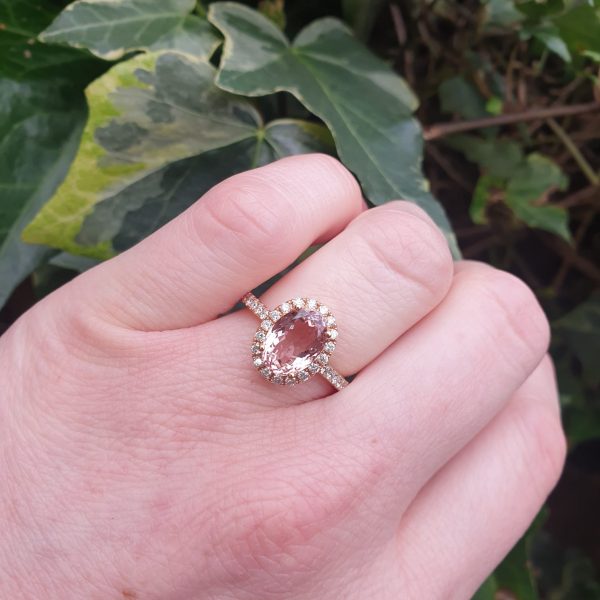 2.54ct Morganite and Diamond Oval Cluster Ring in 18ct Rose Gold