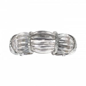 Rock Crystal and Diamond Cuff Bangle Bracelet; modern carved fluted rock crystal with four 18ct white gold spacer sections set with 2.50cts round brilliant-cut diamonds, 18ct white gold ends