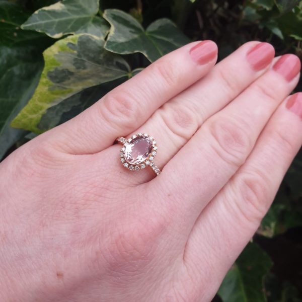 2.54ct Morganite and Diamond Oval Cluster Ring in 18ct Rose Gold
