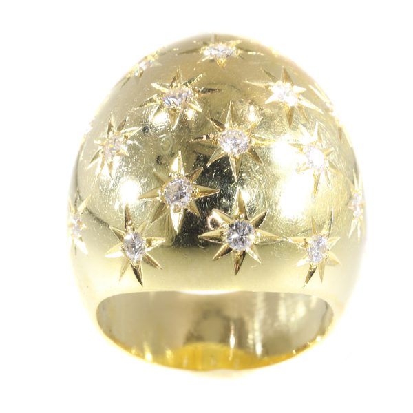Vintage High Domed Gold Ring with Diamonds by Casetti