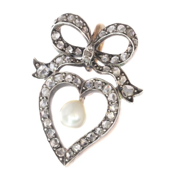 Antique Victorian Diamond and Pearl Heart Pendant